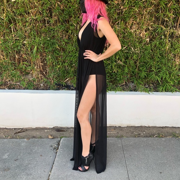 Goddess High Split Hem Maxi Dress Bodysuit - Picture 3 of 7